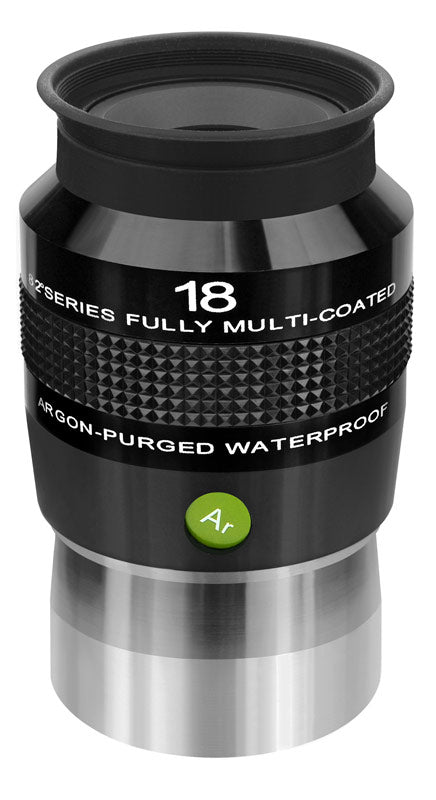 Explore Scientific 82° Ar 18mm eyepiece for telescopes, showcasing a 2-inch optical eyepiece with wide-angle view.