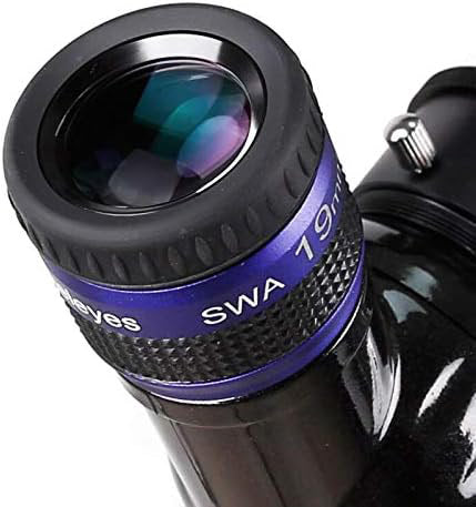 Angeleyes SWA 70° 19mm eyepiece for telescopes, 1.25-inch diameter, with black body and focus ring visible.