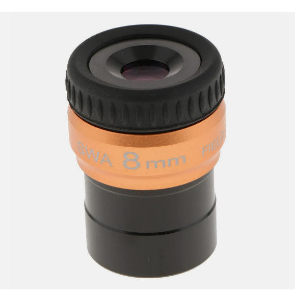 Angeleyes SWA 70° 8mm eyepiece for telescopes, showing the 1.25-inch barrel and clear optical lens elements.