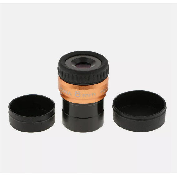 Angeleyes SWA 70° 8mm eyepiece for telescopes, 1.25-inch diameter, with black body and focus ring for clear astronomical viewing.