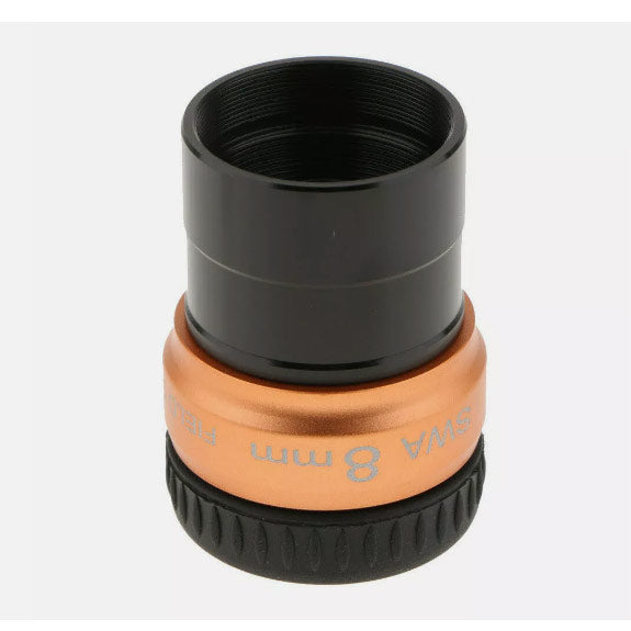 Angeleyes SWA 70° 8mm eyepiece for telescopes, showing the 1.25-inch barrel and wide-angle lens in a close-up view.