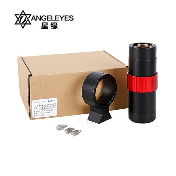 Angeleyes Mini 32mm guide scope mounted on a telescope, compact astrophotography accessory for precise tracking and guiding.
