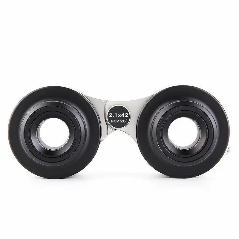 MSM binoculars for astrophotographers with 26° FOV, 2.1x magnification, 42mm lenses, ideal for star observing and orienting.