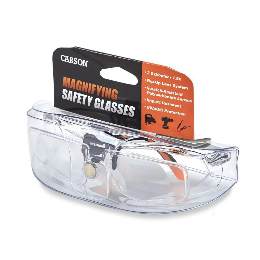 Carson 1.5x (+2.5 Diopter) Flip Up Protective Magnifying Safety Glasses VM-20 - EDISLA