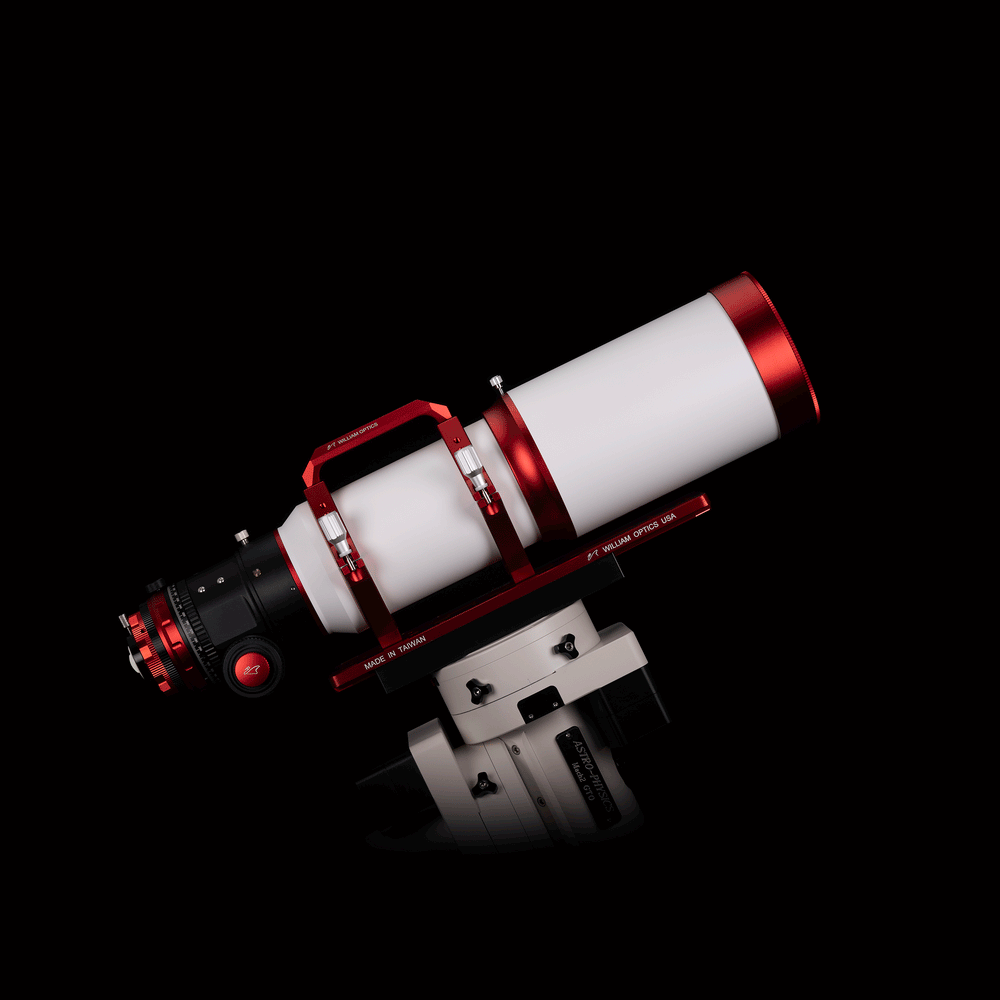 William Optics Fluorostar 120 telescope with silver optical tube and accessories, showcasing the high-quality refractor design.