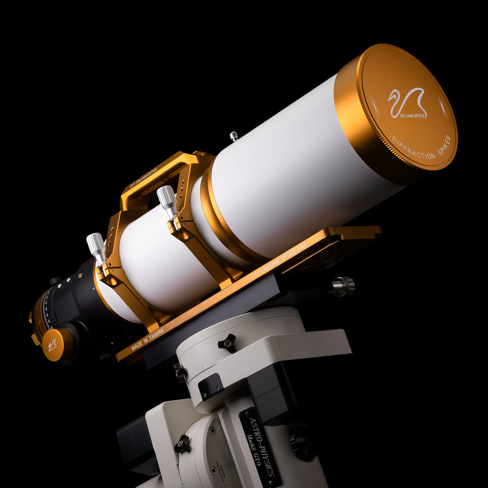 William Optics Fluorostar 120 telescope with optical tube and mount, showcasing its professional design and high-quality build