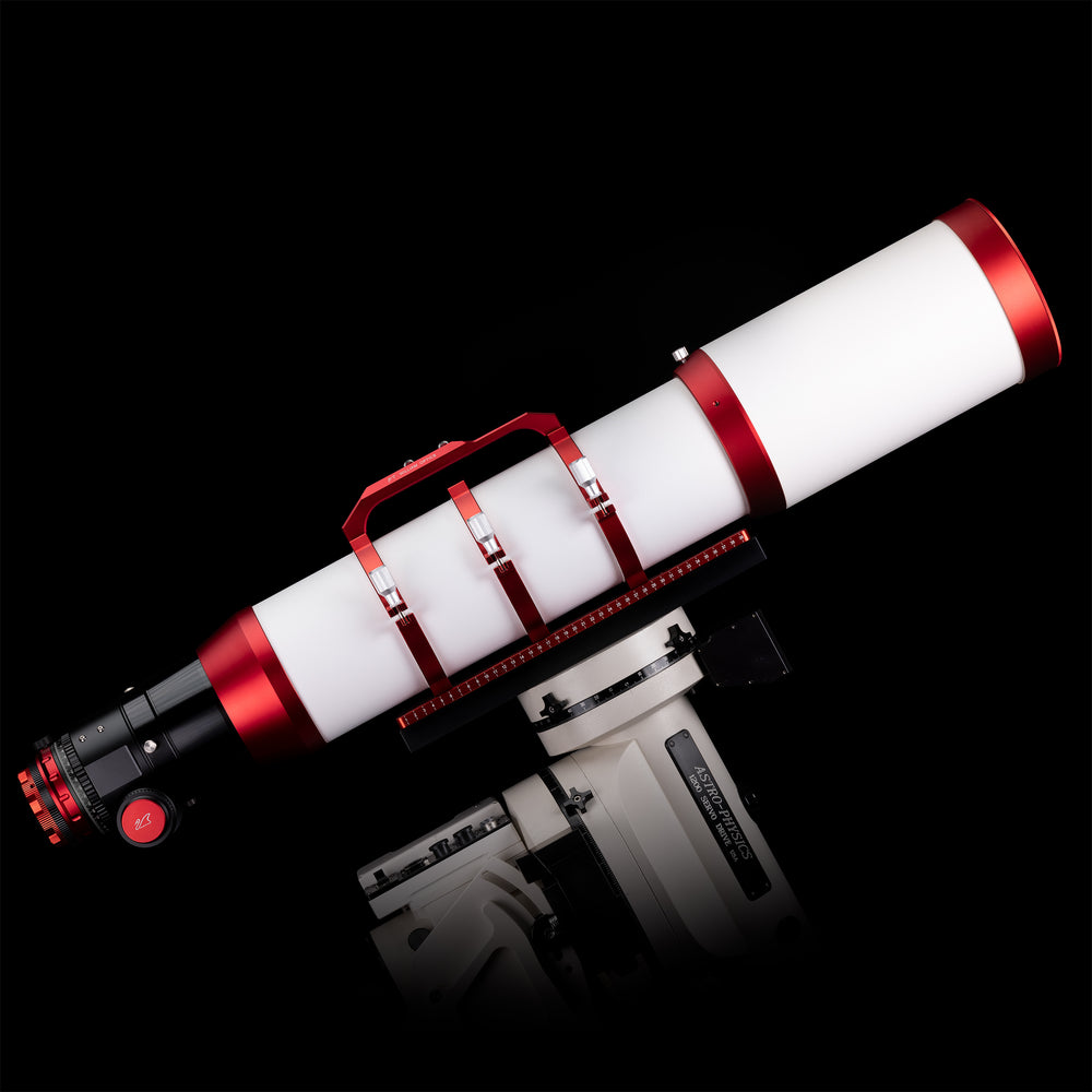 William Optics Fluorostar 156 telescope with a sleek black optical tube and adjustable focuser, ready for astronomical observation.