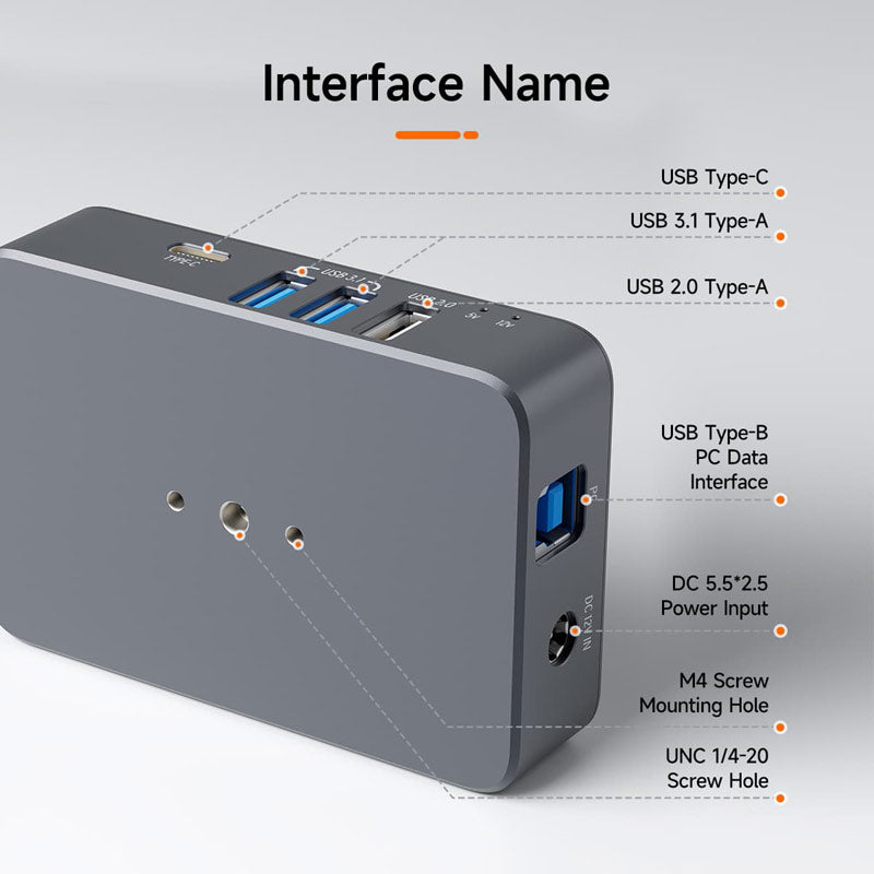 Svbony SV241 Astronomy Micro DC+USB hub box connected to computer, featuring multiple ports for astronomy equipment setup.