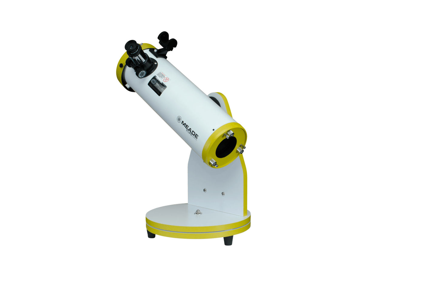 Meade EclipseView 114mm reflector telescope with solar filter, showing the optical tube and eyepiece for stargazing.