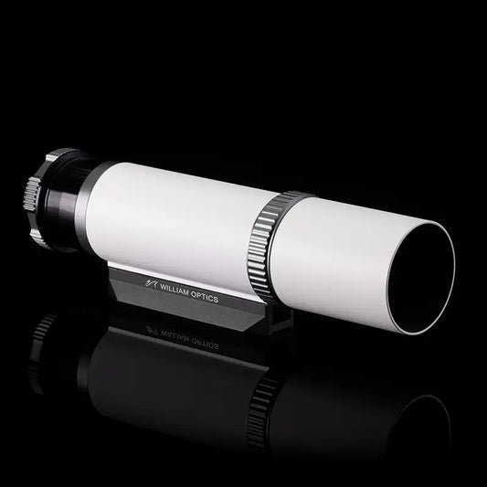 William Optics 50mm f/4.0 guiding scope showing the compact, black guide scope with mounting rings and adjustment knobs.