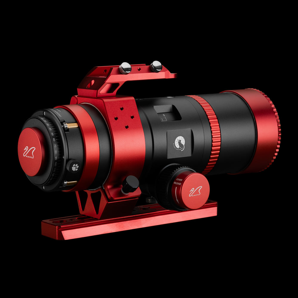 William Optics Ultra-Cat 56 astrograph telescope with sleek black body and optical lens, designed for astrophotography and stargazing.
