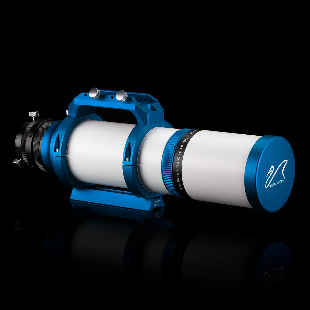 William Optics GuideStar 61 guide scope with adjustable mounting rings and compact design for astrophotography and telescope guiding.