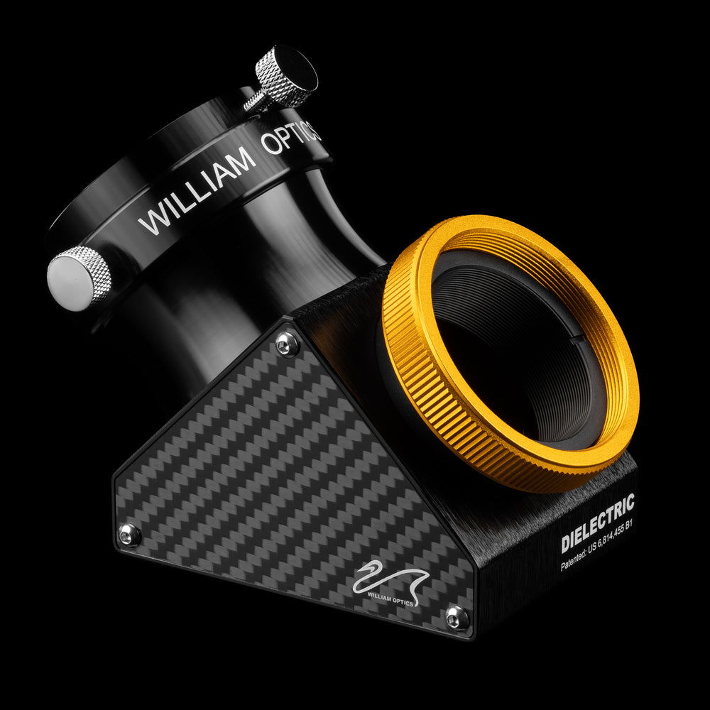 William Optics 2-inch 90° Dura Bright Dielectric Diagonal for SCT threaded telescope accessory, showing the diagonal mirror and fittings.