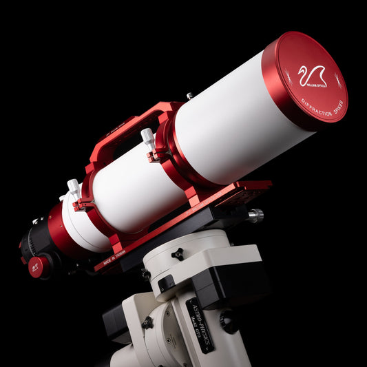 William Optics Fluorostar 132 telescope with long optical tube and mounting accessories, ready for stargazing and astronomical observation.
