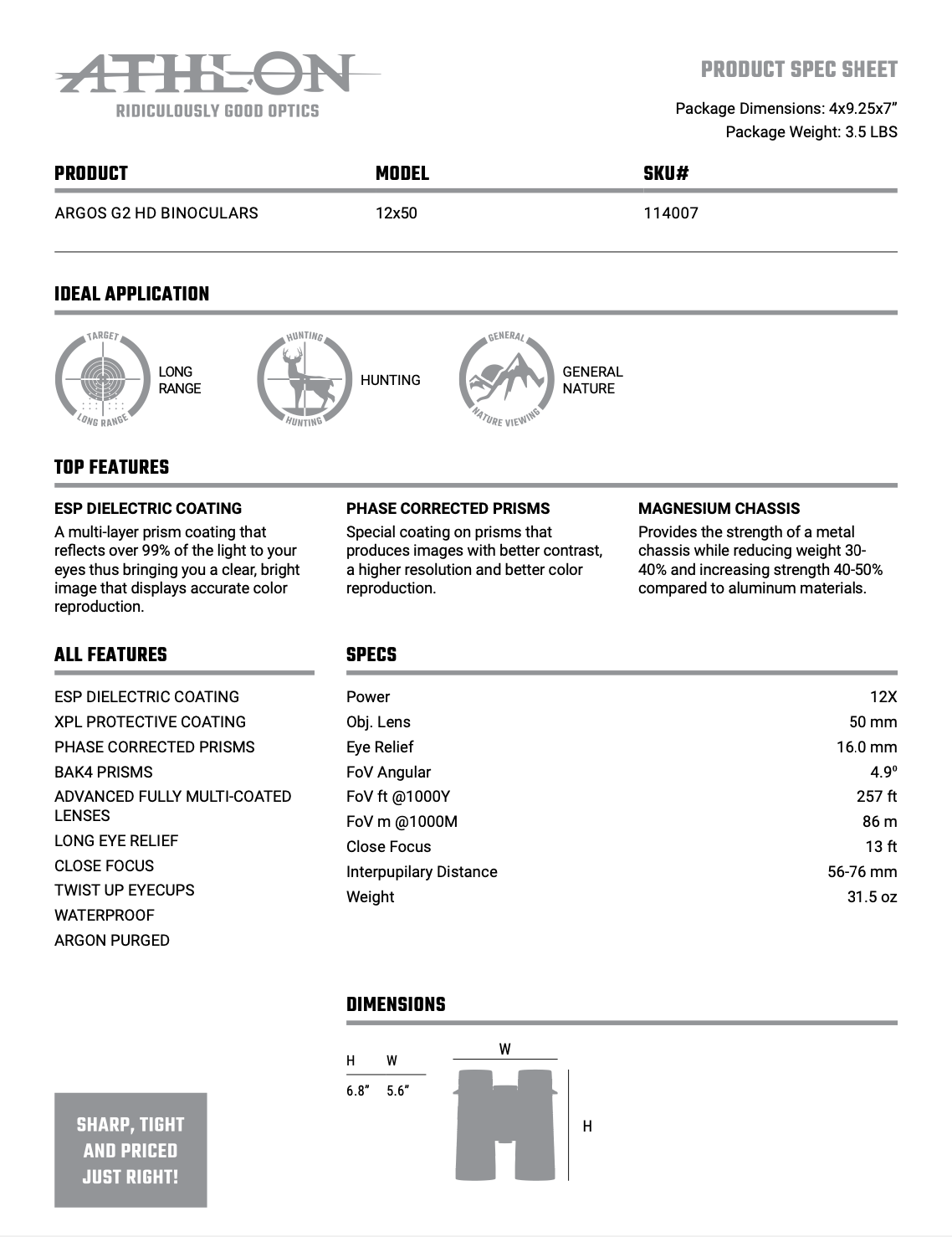 Athlon ARGOS G2 HD 12X50 - EDISLA