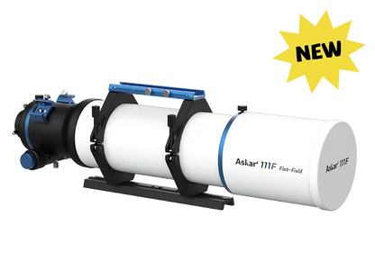 Askar 111F Flat-Field Astrograph telescope showing its sleek optical tube and mounting, designed for astrophotography and high-precision imaging.