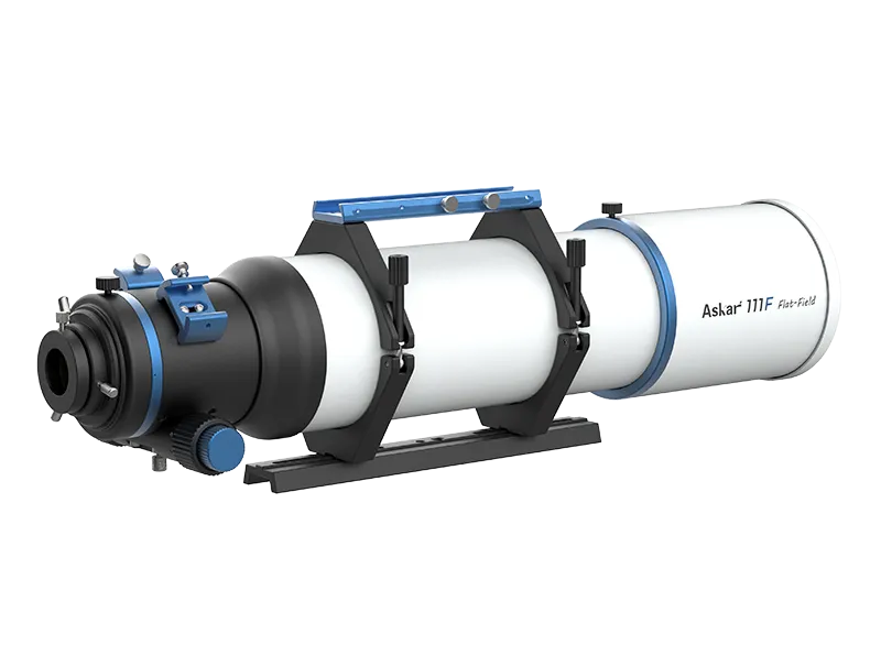 Askar 111F Flat-Field Astrograph telescope with a sleek optical tube and mounting, designed for astrophotography and celestial imaging.