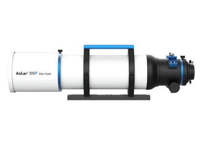 Askar 111F Flat-Field Astrograph telescope with a sleek optical tube and mounting setup for astrophotography.