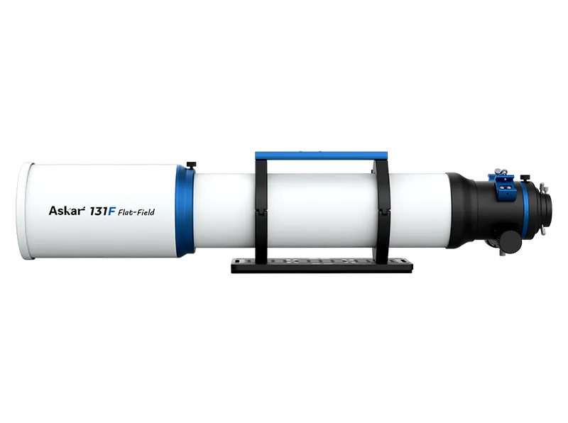 Askar 131F Flat-Field Astrograph telescope with sleek optical tube and mounting setup, designed for astrophotography and deep-sky imaging