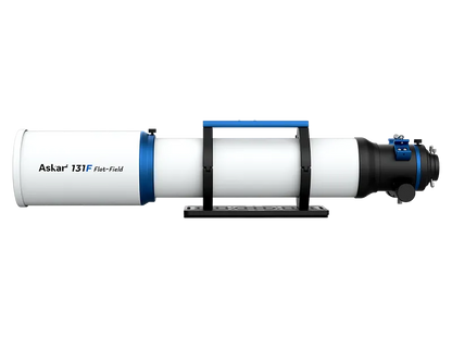 Askar 131F Flat-Field Astrograph telescope with sleek optical tube and mounting setup, designed for astrophotography and deep-sky imaging