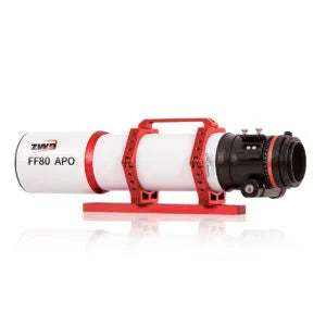 ZWO FF80-APO Astrograph telescope with adjustable focuser and optical tube, designed for astrophotography and celestial observation.