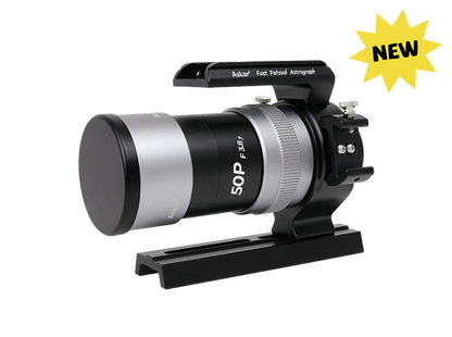 Askar 50P astrograph telescope with sleek black design and adjustable tripod, ideal for astrophotography and stargazing.