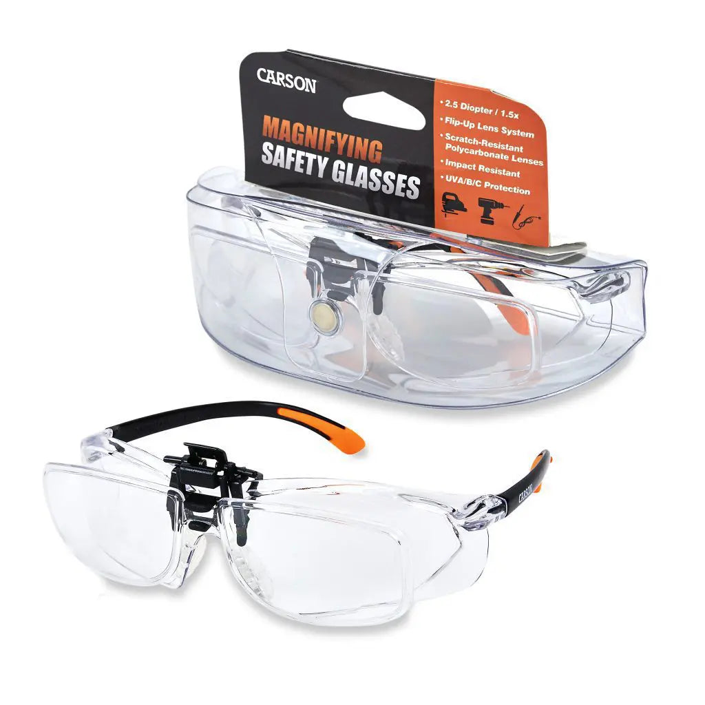 Carson 1.5x (+2.5 Diopter) Flip Up Protective Magnifying Safety Glasses VM-20 - EDISLA