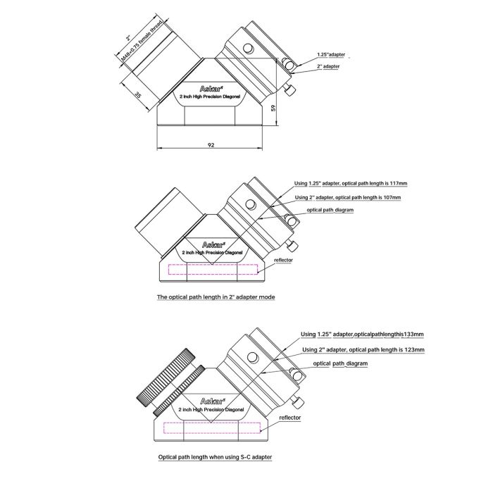 Askar 2" 90-deg 99% Dielectric Mirror Diagonal for Refractor or SCT Telescopes - EDISLA