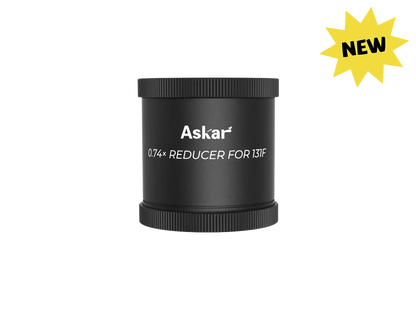 Askar 131F 0.74× reducer telescope accessory showing a compact metal adapter for enhancing telescope performance