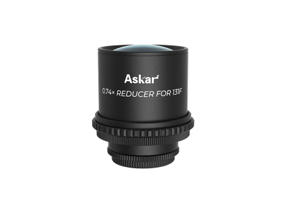 Askar 131F 0.74× telescope reducer accessory, shows metal optical adapter for enhancing telescope performance.