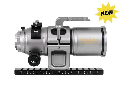 Askar SQA60 Pro astrograph telescope with black metal body and optical lens, designed for astrophotography and celestial observation