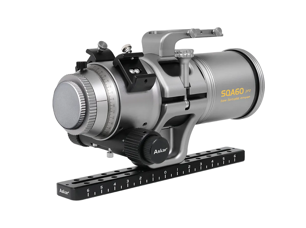 Askar SQA60 Pro astrograph telescope with sleek design, featuring a black optical tube and mounting accessories.