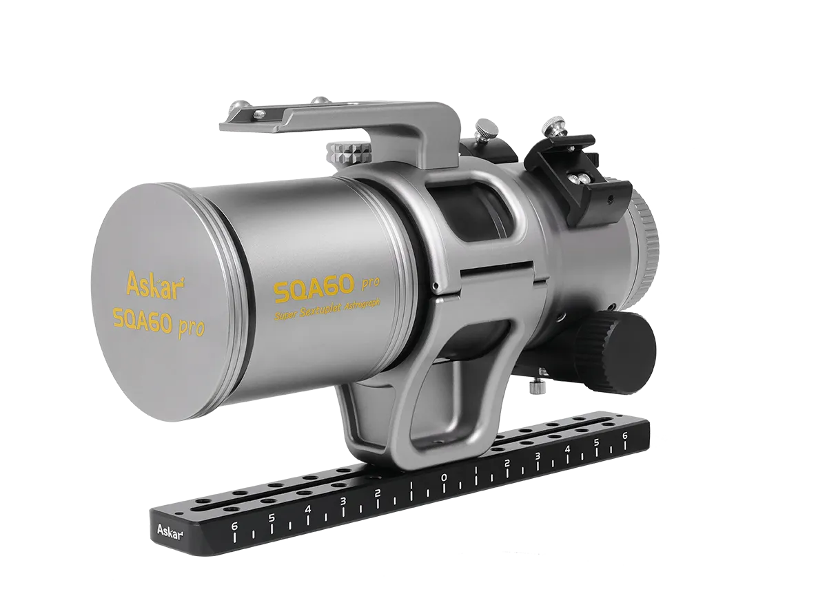Askar SQA60 Pro astrograph telescope with sleek design and optical lens, ideal for astrophotography and celestial observation.