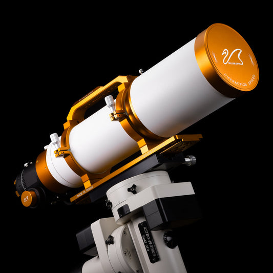William Optics Fluorostar 132 telescope with a sleek optical tube and mounting accessories, designed for high-quality astronomical viewing.